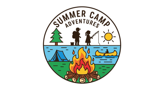Summer camp adventure logo vector, illustration