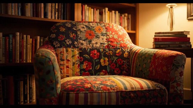 Cozy Armchair in a Library Setting.