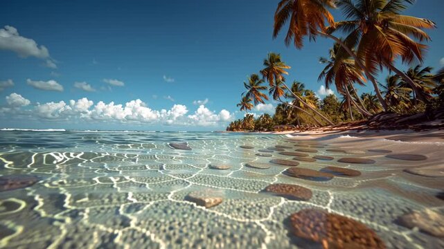 Palm Trees Near the Water During a Bright Sunny Day Generative AI