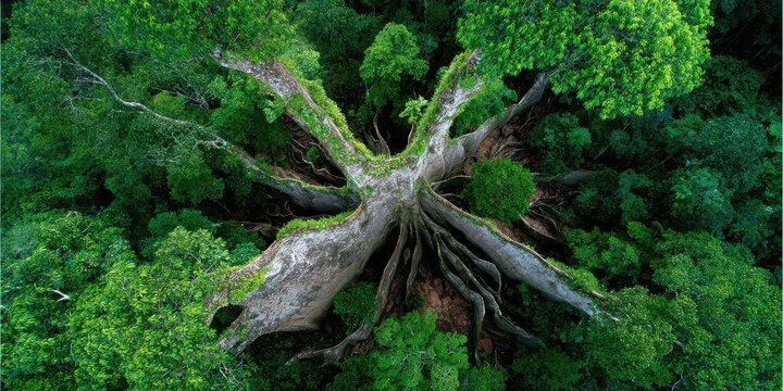 Giant rainforest tree viewed from directly above