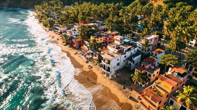 Coastal Town With Colorful Houses Along the Shoreline During Daytime Generative AI