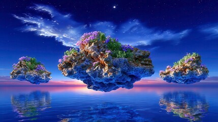 Naklejka premium Floating Islands, Fantasy Landscape, Surreal Water Scenery