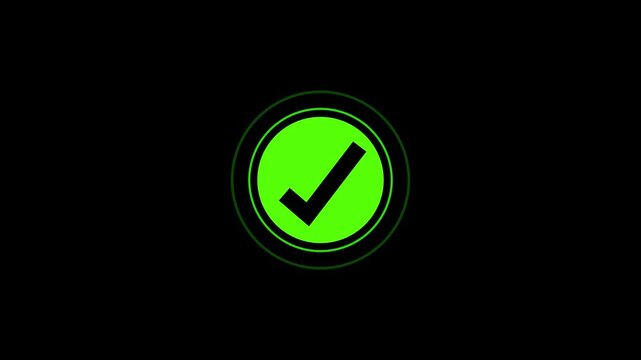 Green Check Mark Icon Animation on Black Background &ndash; Minimalist Success, Approval, and Task Completion Symbol &ndash; High-Quality 2D Motion Graphics for Business, UI Design, and Correct Choice Concepts.