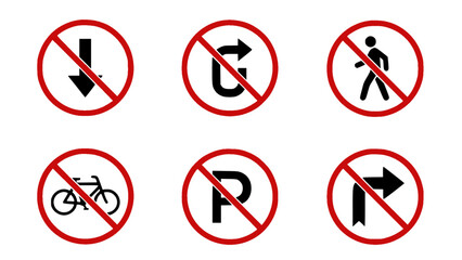 Collection of prohibition icons for traffic rules, restrictions, and public regulation signs.