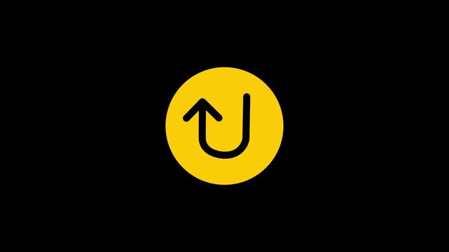 Yellow Circular Arrow Icon Set for Undo Return and Upward U-Turn Loop Navigation UI Button Symbol for Previous Action and Reset on Black Background - Minimalist 2D Vector Graphic for Web and App UI