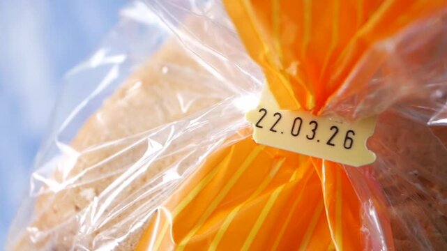 Bakery bag seal with date and colorful design shown