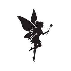 Fairy Silhouette Icon, Fantasy Fairy Vector Design