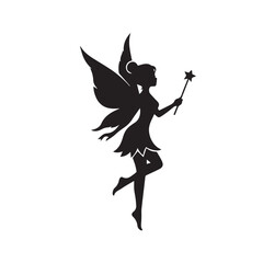 Fairy Silhouette Icon, Fantasy Fairy Vector Design