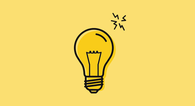 Simple glowing light bulb icon with idea sparks