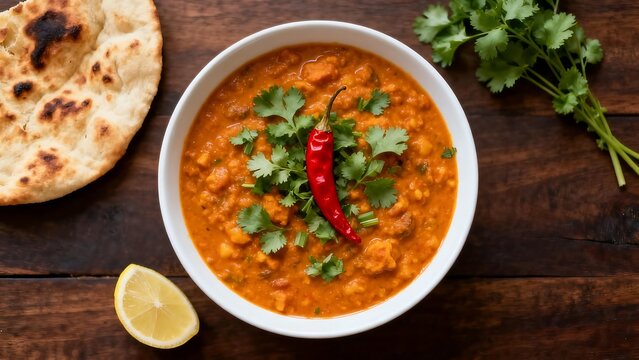 Bowl of stew with naan bread