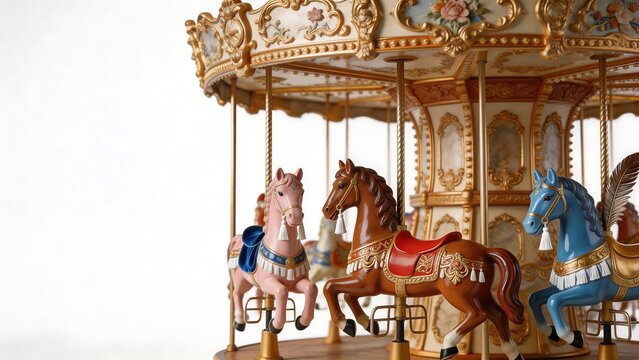 Colorful carousel horses on ride