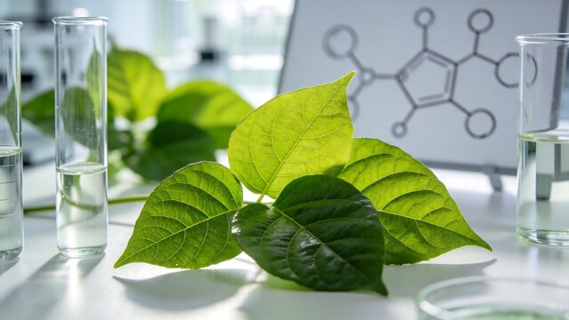 Green leaves in laboratory test tubes