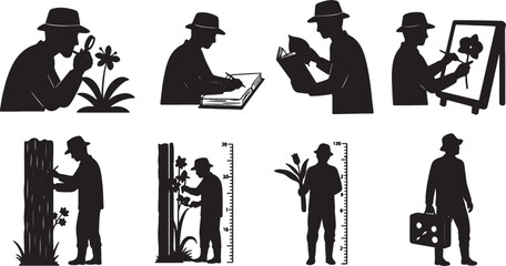 Black Solid Jungle Botanist at Work Silhouettes Set of Six © Lubna