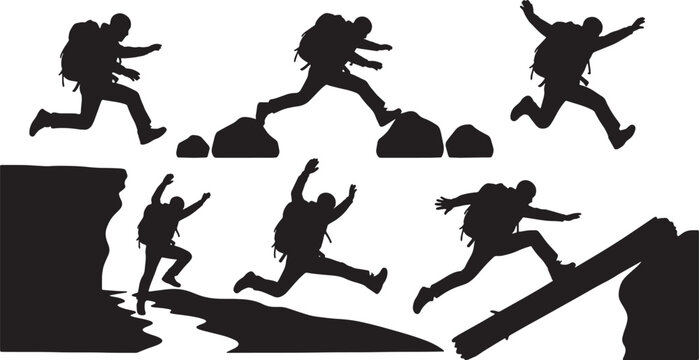 Jumping and Leaping Explorer Action Silhouettes Set of Six