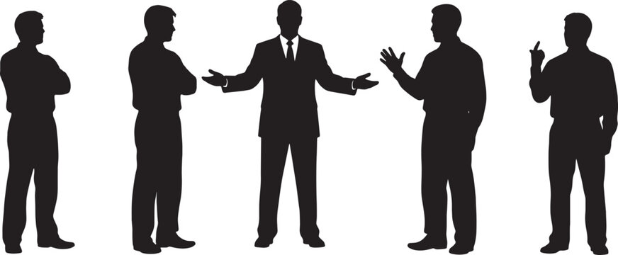 Black Solid Leader Mediating Conflict Silhouettes Set of Six on White Background