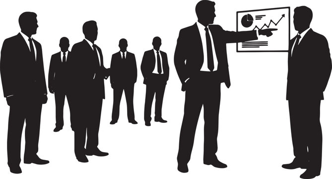 Black Solid Leader Pointing at Chart Coaching Silhouettes Set of Six on White Background