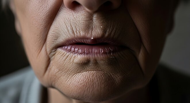 Close up of dry parched lips of an older person