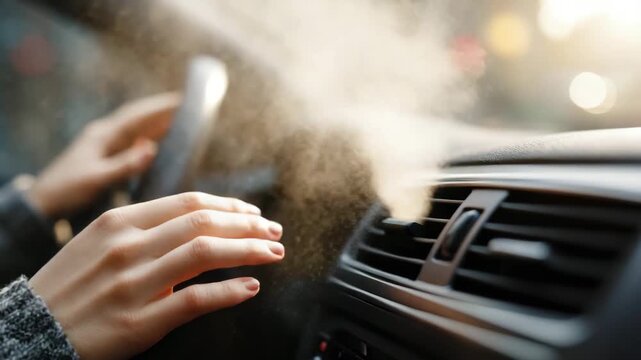 Car air vent blowing dust and dirty air