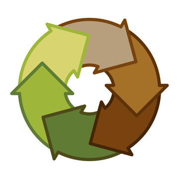 Eco green brown circular arrow 6 step process workflow cycle Infographic Icon. Vector illustration.
