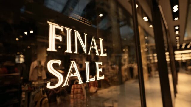 Final sale sign reflecting in a modern store window