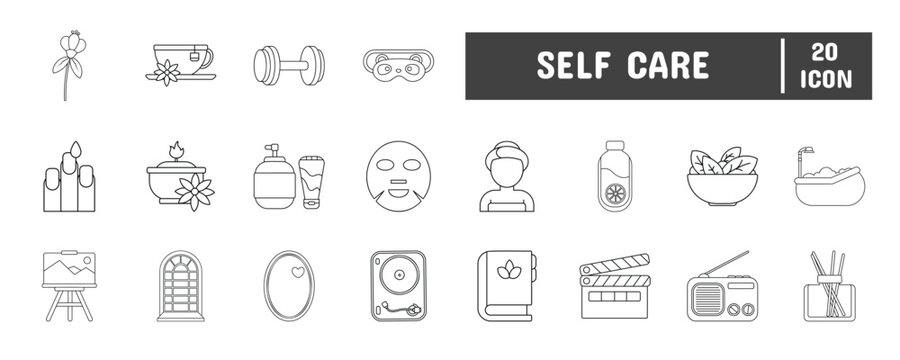 20 Self Care Line Icon Illustration Set