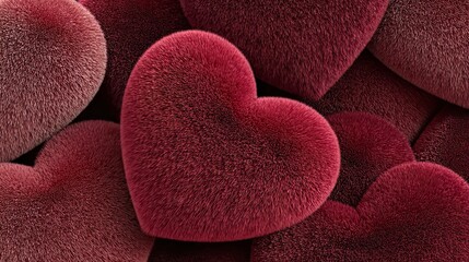Obraz premium Red fluffy heart shapes densely packed together, creating a vibrant and textured background suitable for various romantic and festive themes
