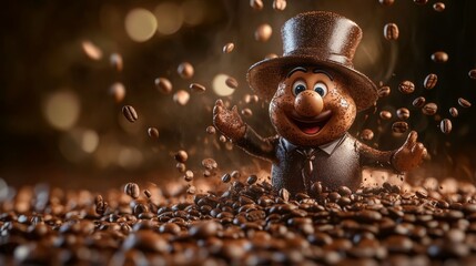 Naklejka premium 37.Coffee beans man mascot