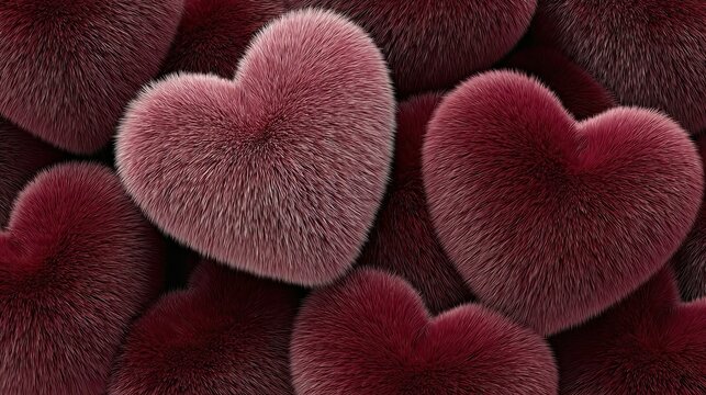 Red fluffy heart shapes densely packed together, creating a vibrant and textured background suitable for various romantic and festive themes