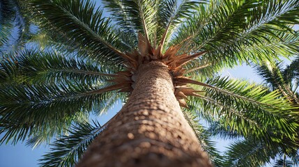 palm tree view from bottom to top. Creative banner. Copyspace image