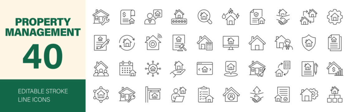 Property Management icon set. Editable line icons. Vector illustration.