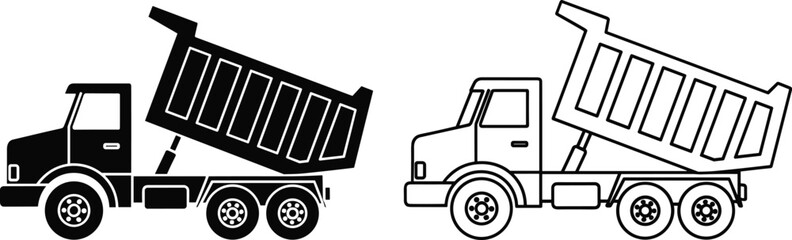 truck, tipper, construction, machinery, vehicle, industrial, transport, heavy, silhouette, outline, vector, icon, equipment, engineering, dumper © MstShopna