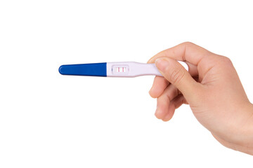 Obraz premium Hand holding pregnancy test showing positive result