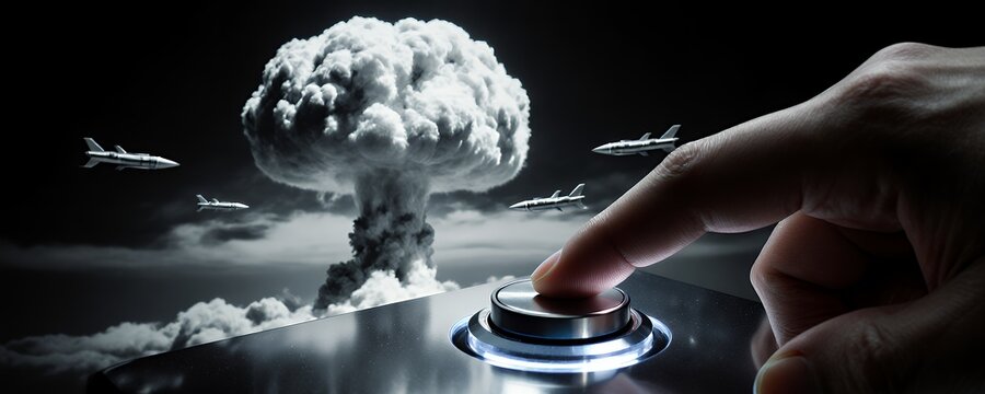 Close-up View of Finger About to Press Button Against Dark Background