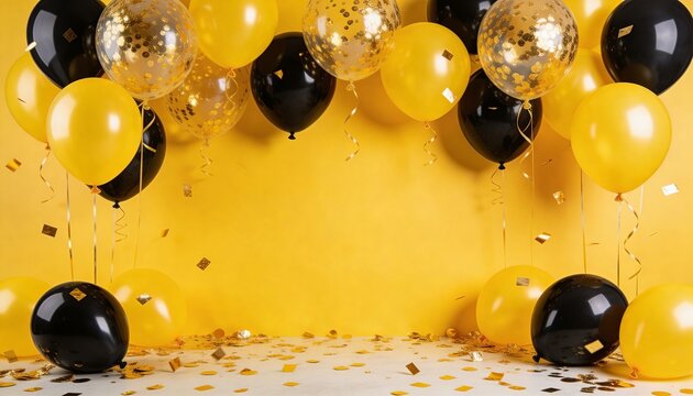Yellow and black party balloons celebrating festive event