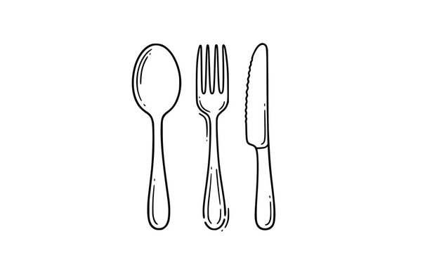 Cutlery spoon fork knife outline vector clipart