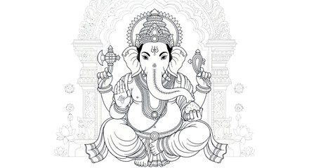 Obraz premium Ganesha Indian Deity Elephant Head God Hindu Religion Line Art Drawing