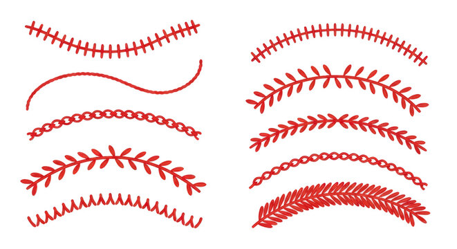 Hand-drawn Red Stitching Borders and Lines Vector Set