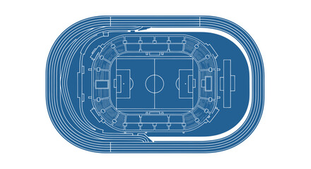 Blueprint of a Soccer Stadium with Running Track - Top View © Korek