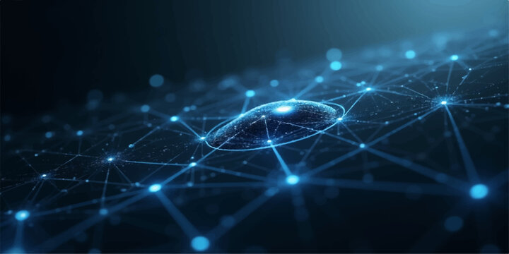 An abstract blue digital background featuring futuristic technology lines and energy waves exploding through a celestial space design with motion flashes and glowing stars