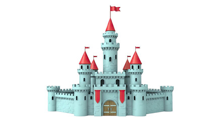 Obraz premium Cartoon Castle with Red Roofs and Flags