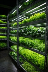 Fototapeta premium Vertical farming creating sustainable urban agriculture with led lighting, vertical