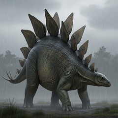 Fototapeta premium Stegosaurus dinosaur in a prehistoric landscape.