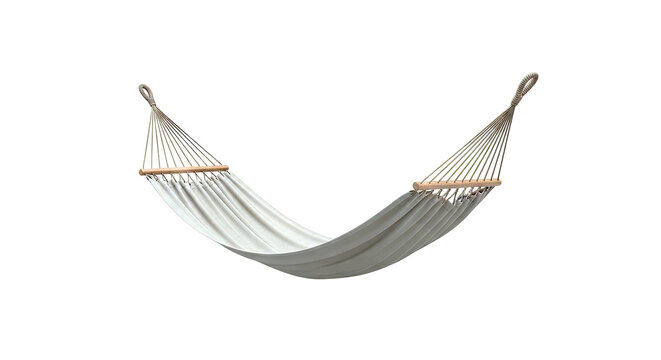 Beige Hammock with Wooden Spreader Bars and Rope Suspension