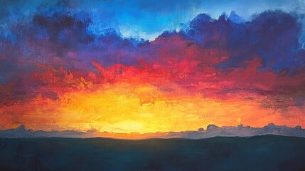 Obraz premium Golden sunset sky over peaceful landscape with warm evening light and horizon view