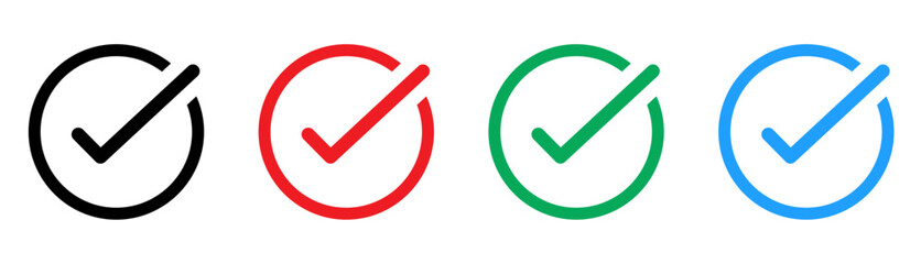 Checkmark box icons in black, red, blue and green styles, perfect for tasks, confirmations, completed items, forms, selection, confirmation, success, or completion. © Umer Farooq