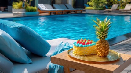 Poolside Cake & Pineapple: Tropical Vacation Getaway