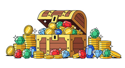 Treasure Chest Overflowing with Gold Coins and Gemstones © ijo