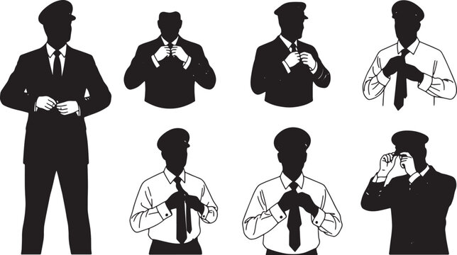 Black Solid Captain Buttoning Jacket Attire Set of Six