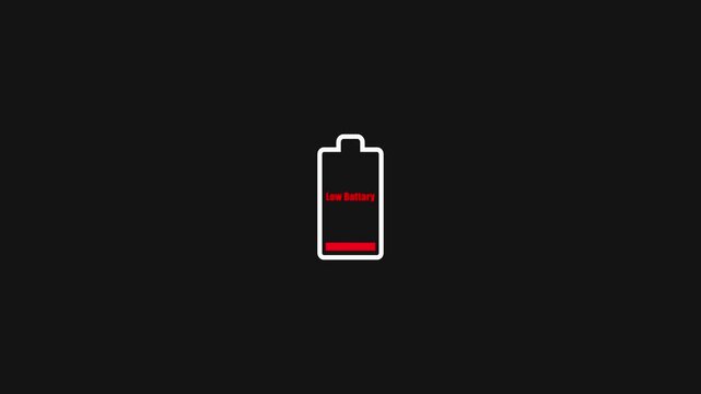 Low Battery Warning on Black Background with Red Indicator battery warning sign energy level.