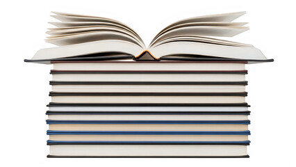 Naklejka premium A stack of books with an open book on top isolated on transparent background